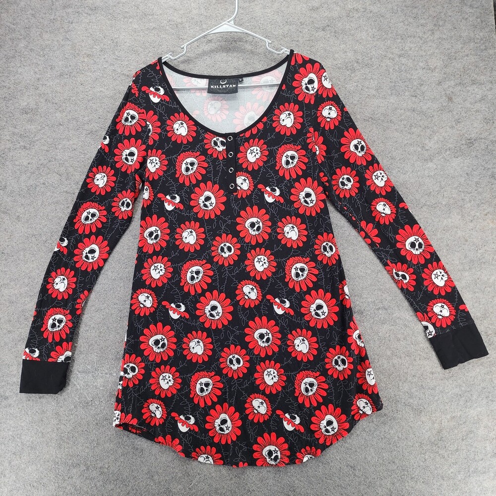 Killstar Dress Womens Large Long Sleeve Black Red Floral Skulls